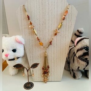 Elegant Gold and Brown Beaded Necklace